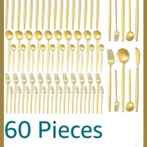 Fameware Stainless Steel Matte Gold 30 Piece Flatware Set, NEW